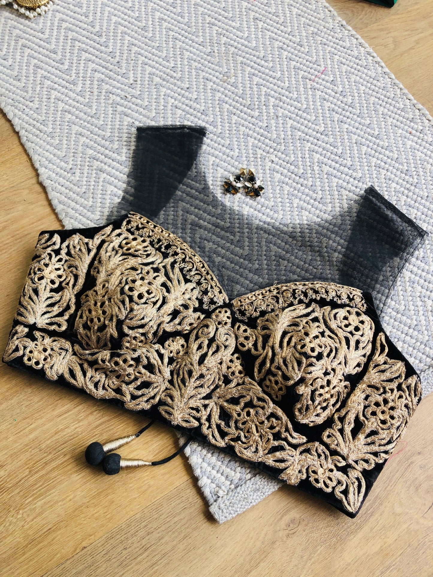 Black Net & Velvet embroidered blouse