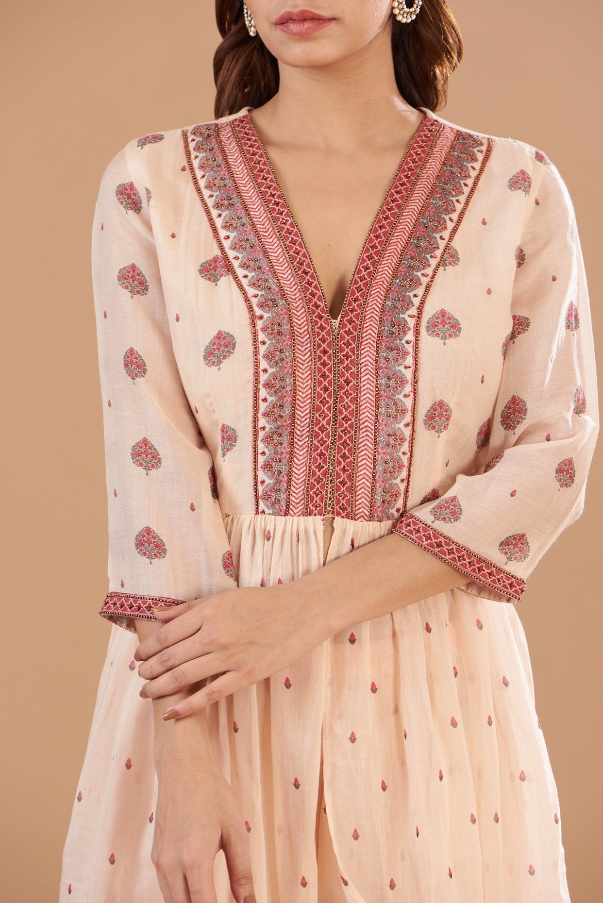 Beige Chanderi Printed Sharara Set