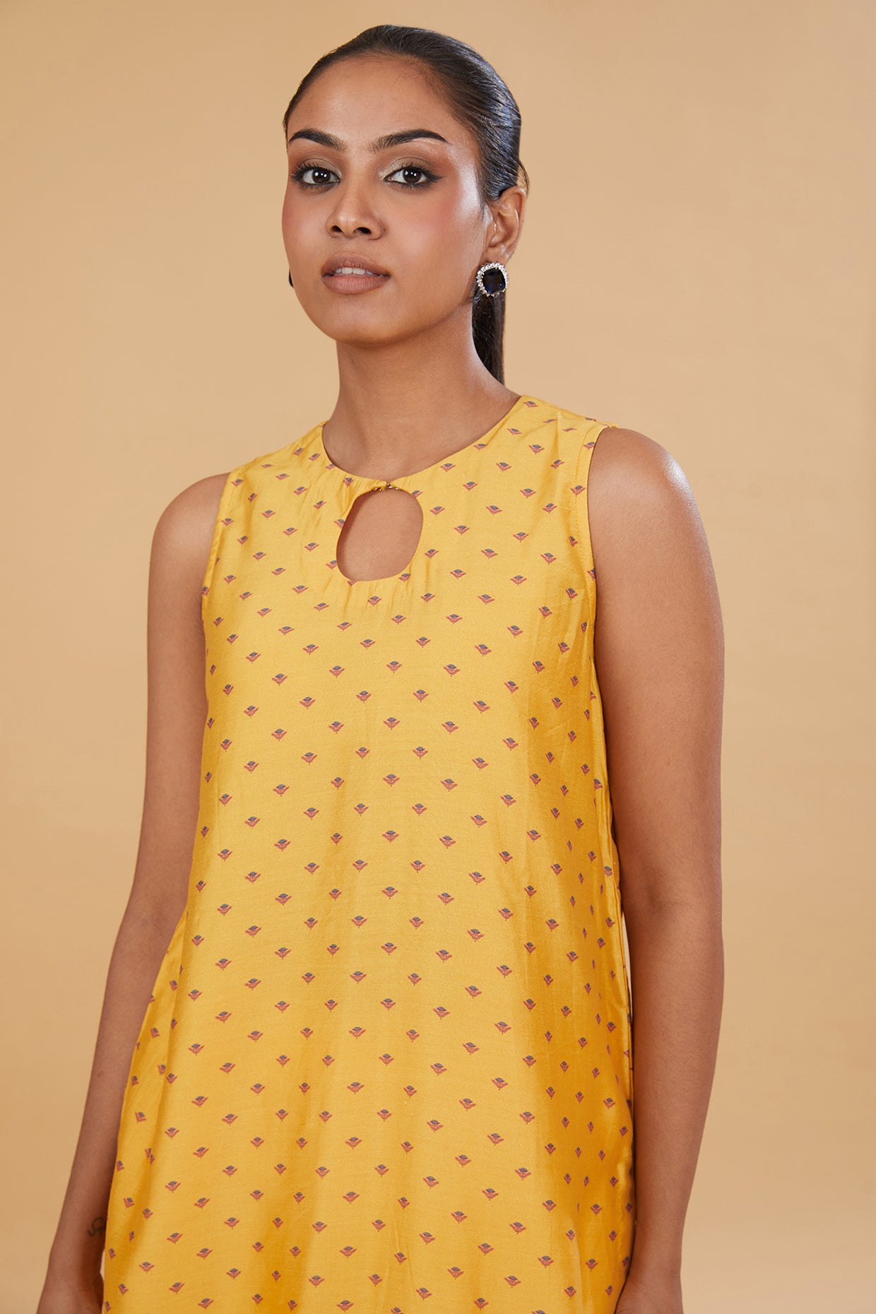 Yellow Cotton Silk Floral Printed Straight Kurta