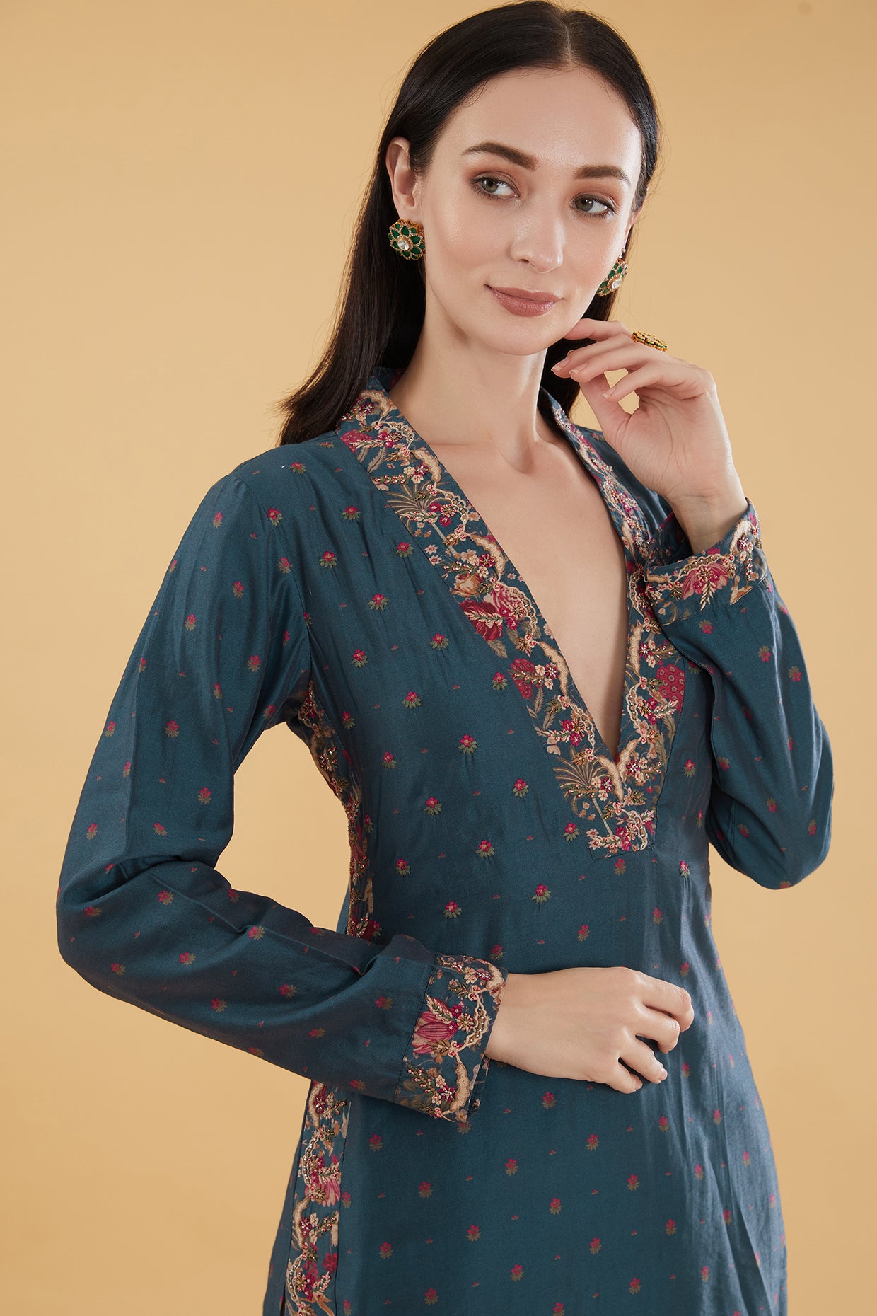 Blue Cotton Silk Floral Motif Printed Kurta Set