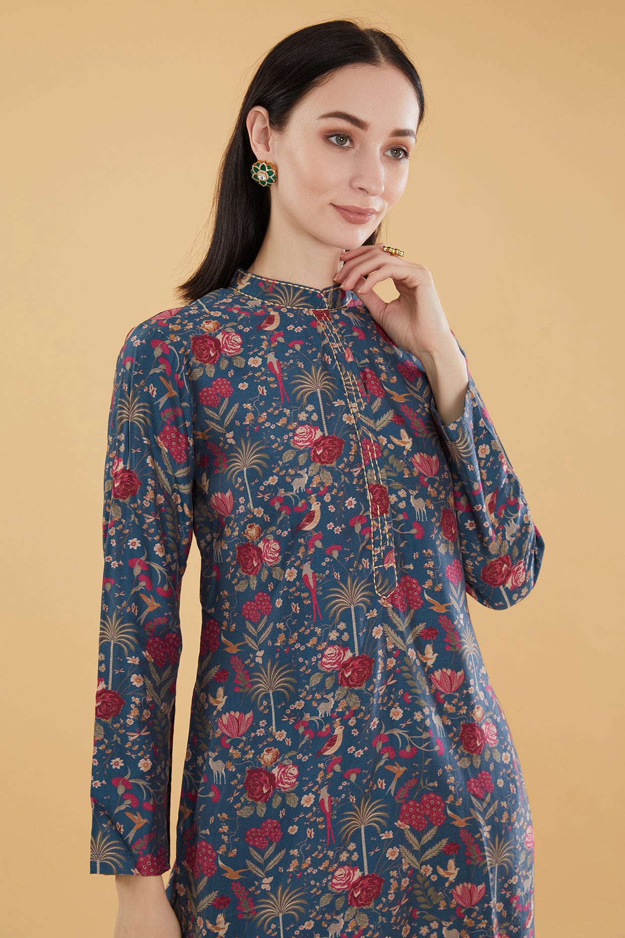 Blue Cotton Silk Floral Motif Printed Kurta Set