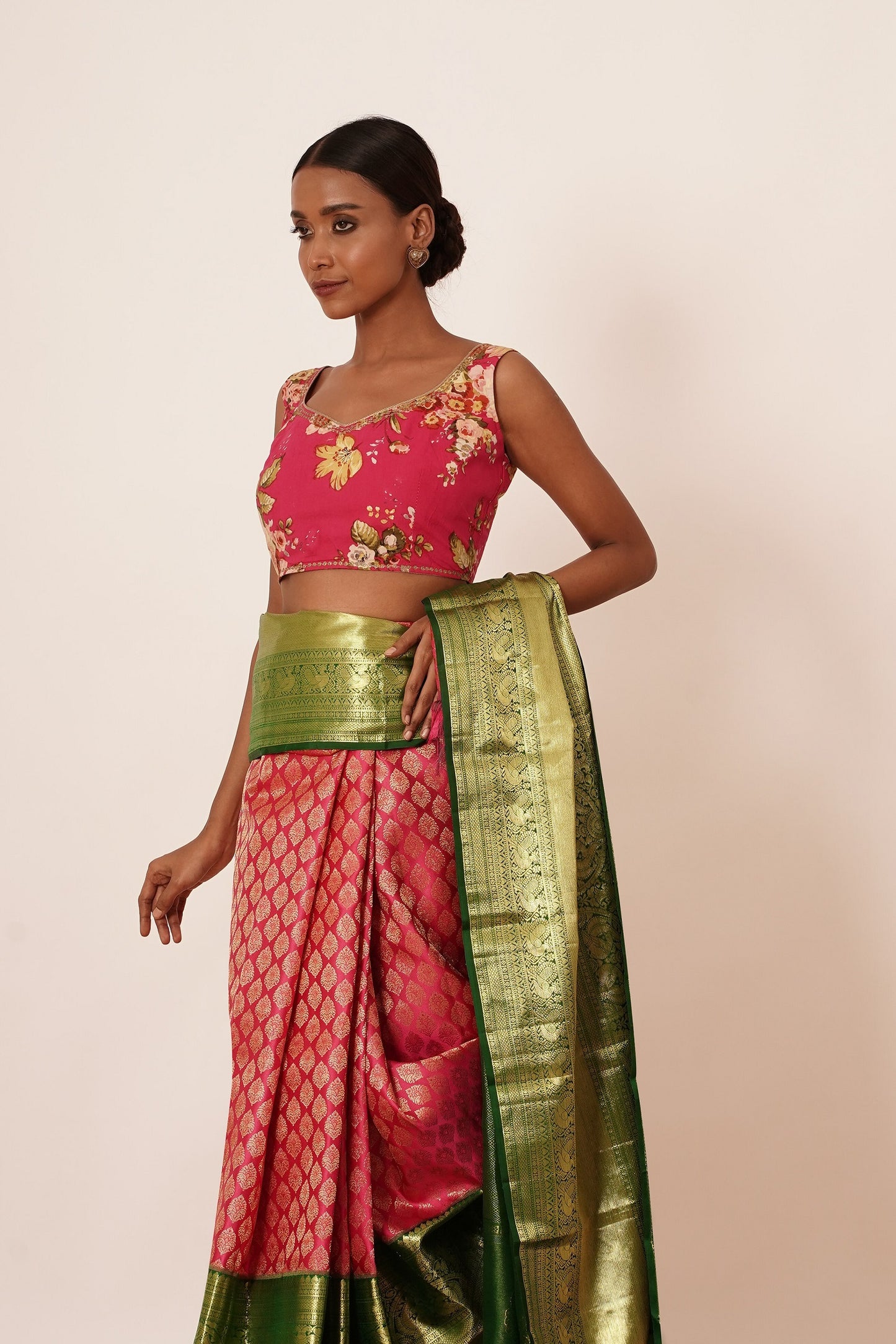 Pink Dharmavaram Silk Saree with Pink Blouse