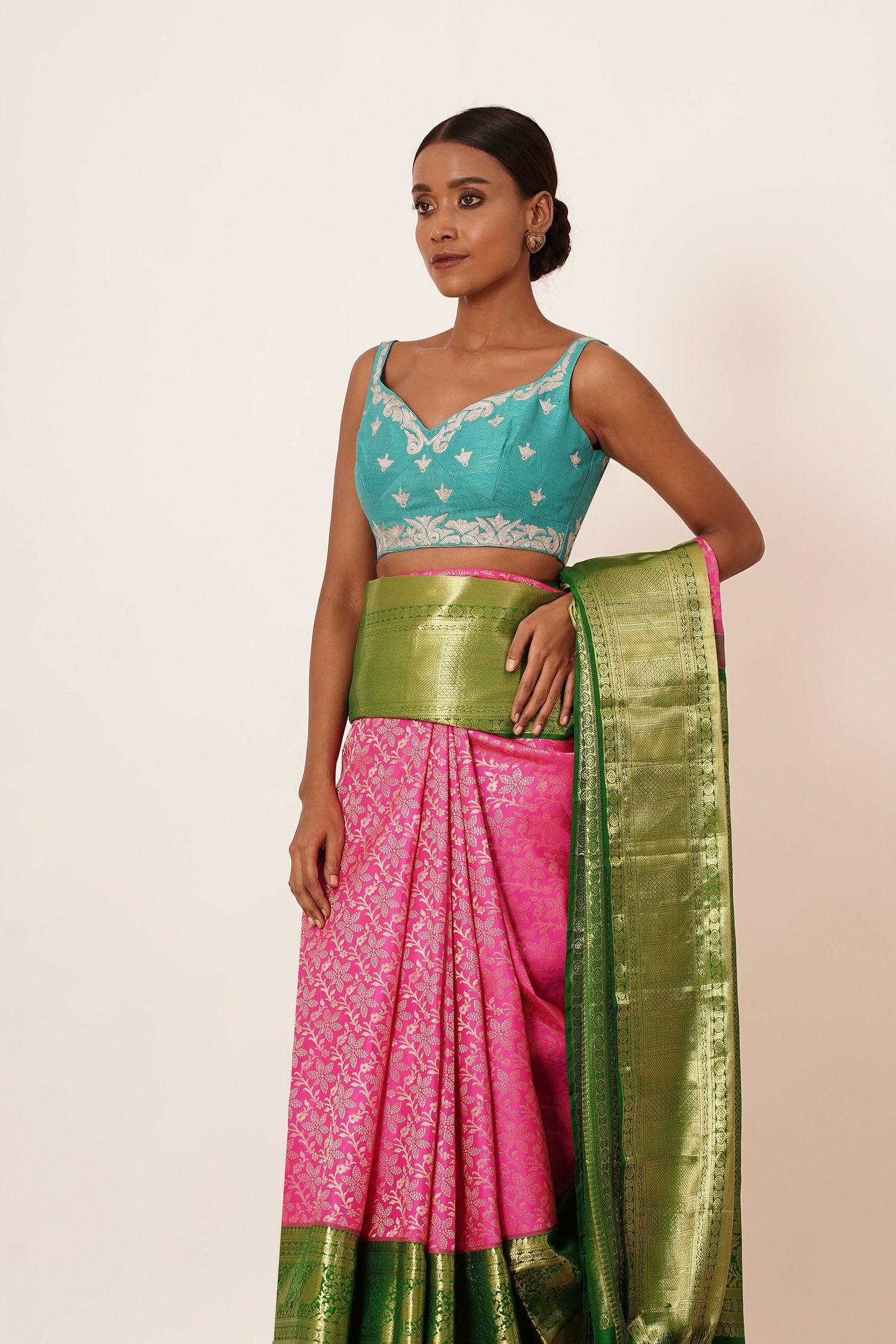 Pink Heavy Brocade Saree with Blouse