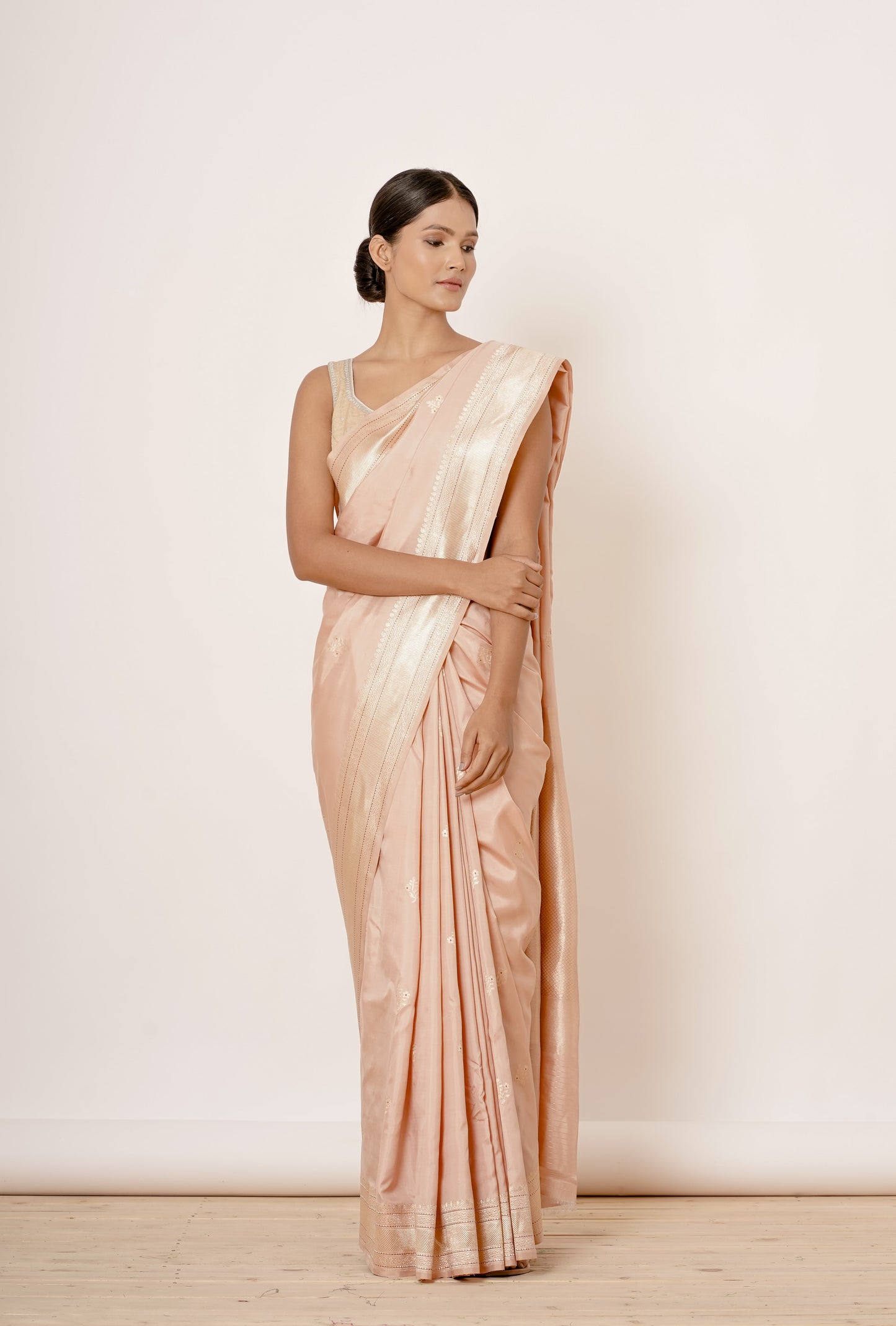Peach Pure Silk Saree with Beige Blouse