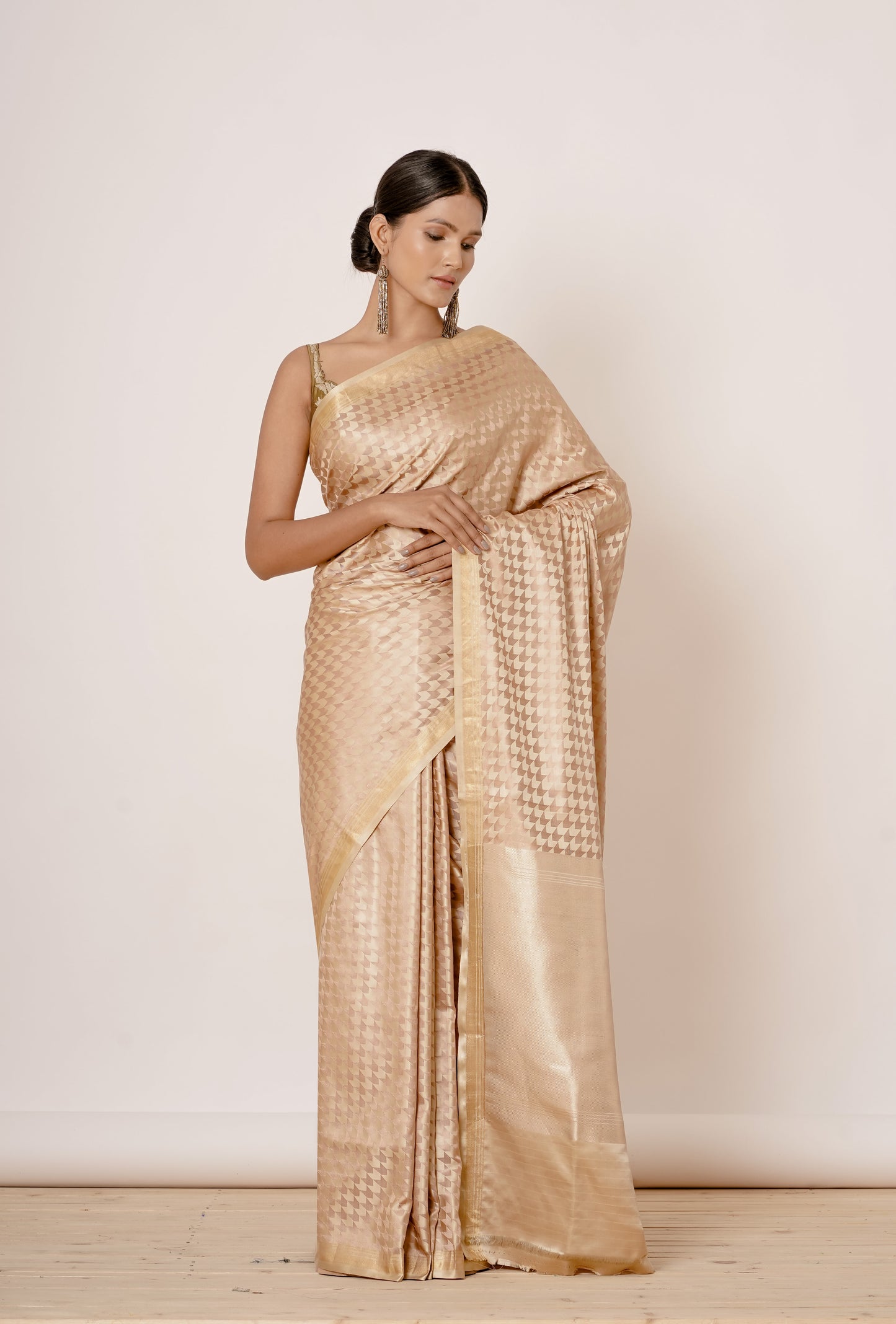 Gold Banarasi Silk Sari with Geometric Motifs