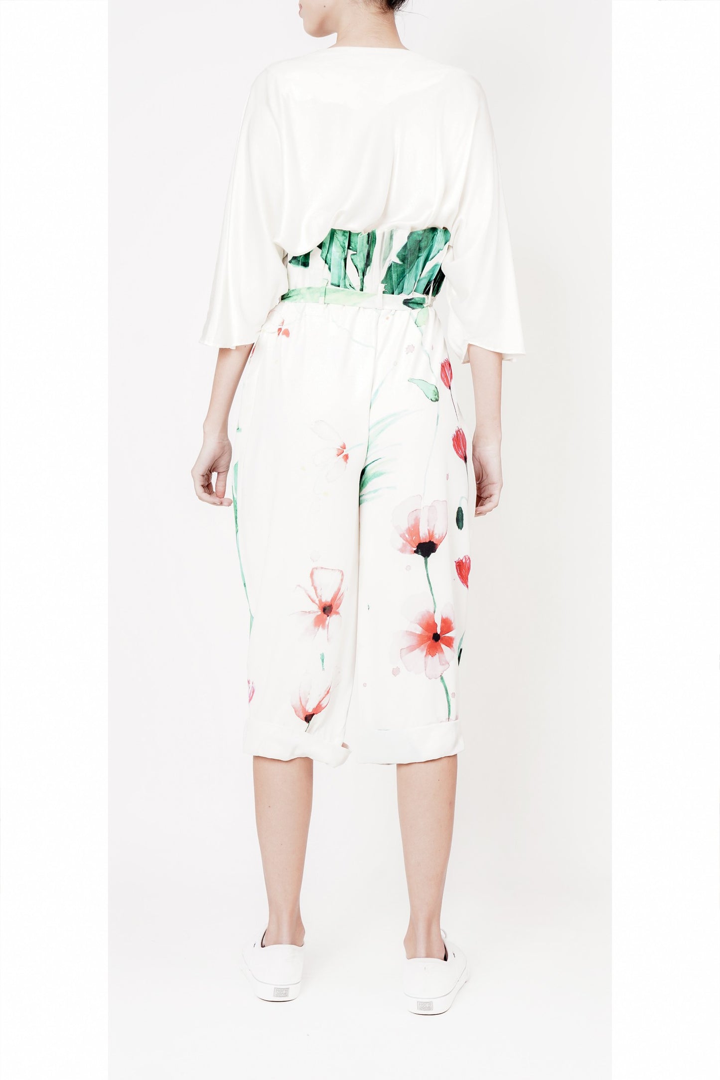 Coord set- White Embroidered Top with Printed Flared pants