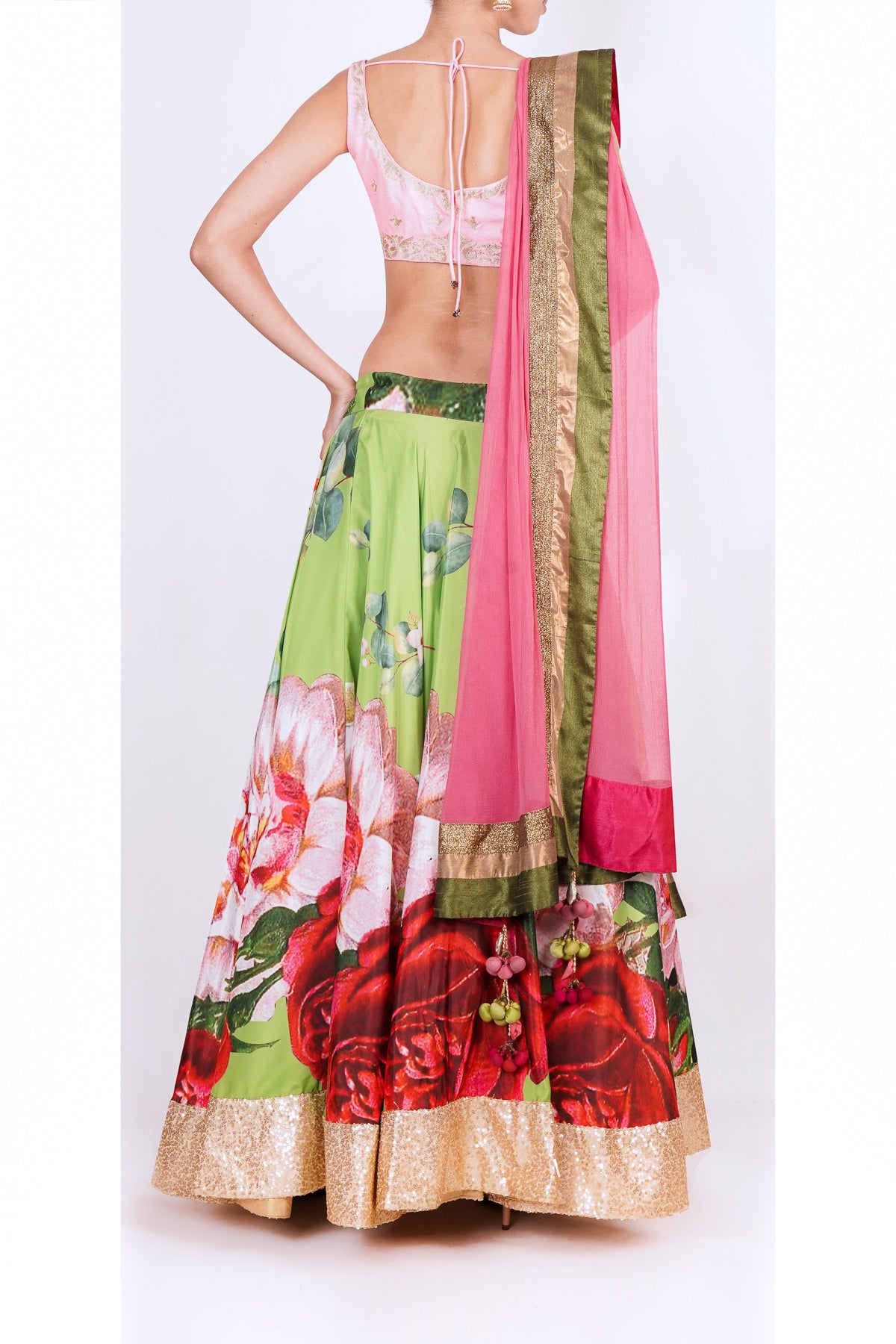 Lime green floral lehanga set