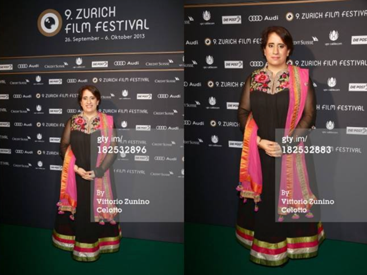 Guneet Monga in Black Anarkali set with floral embroidery