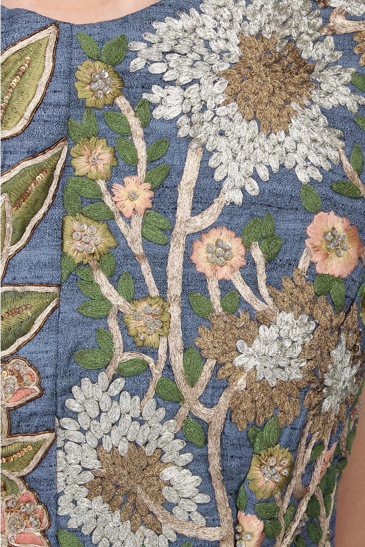 Greyish Slate Blue Floral Embroidered Gown