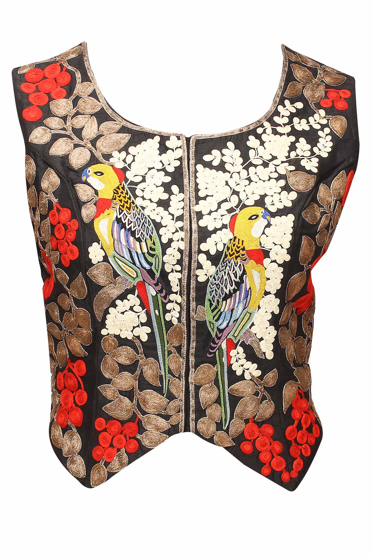 Black-brown Forest Printed Sari with Waistcoat