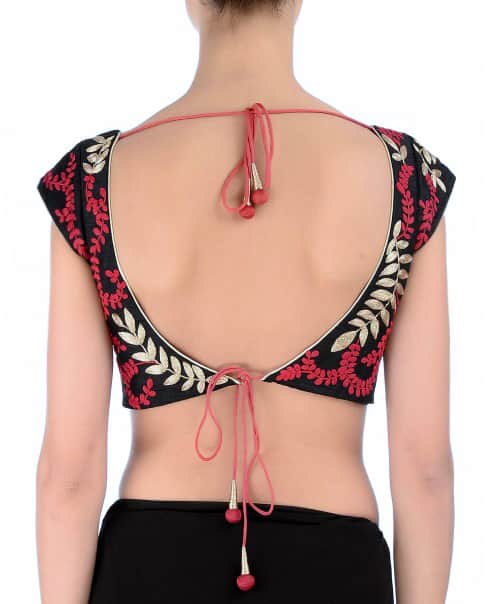 Black Leaf Embroidered Blouse with zari