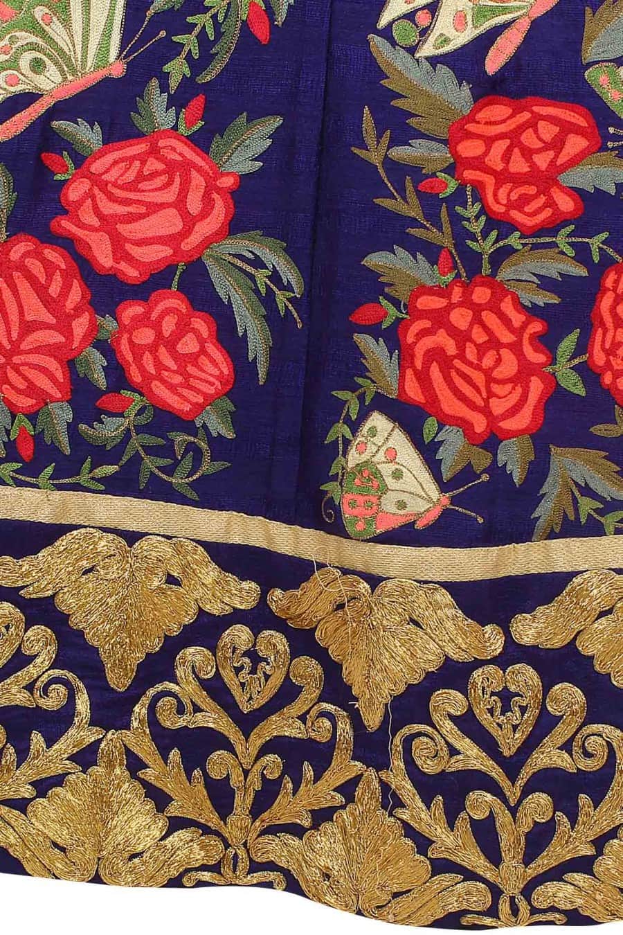 Blue Butterfly and Rose Floral Resham Zari Embroidered Lehenga Set