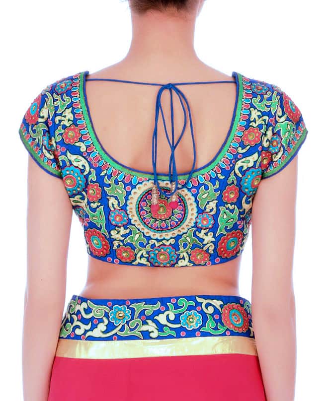 Prussian blue embroidered sari blouse