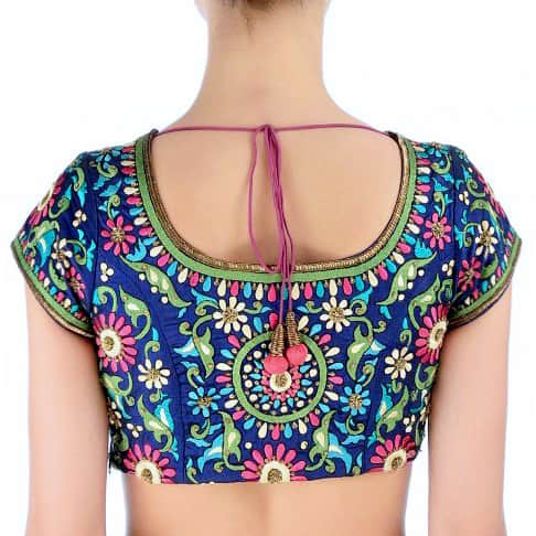 Ink blue embroidered sari blouse