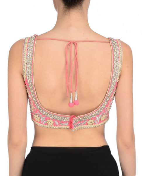 Pink Ivory Embroidered Blouse with square neckline