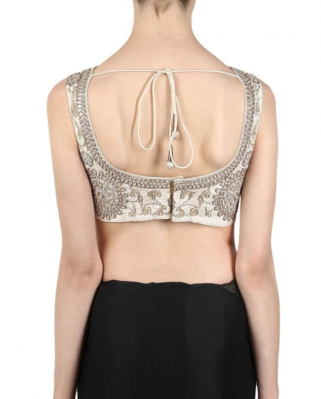 Ivory and Silver Sari Blouse with pearls