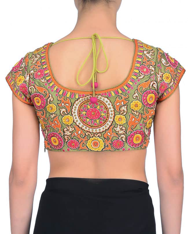 Saffron Multicolor Embroidered Sari & Blouse