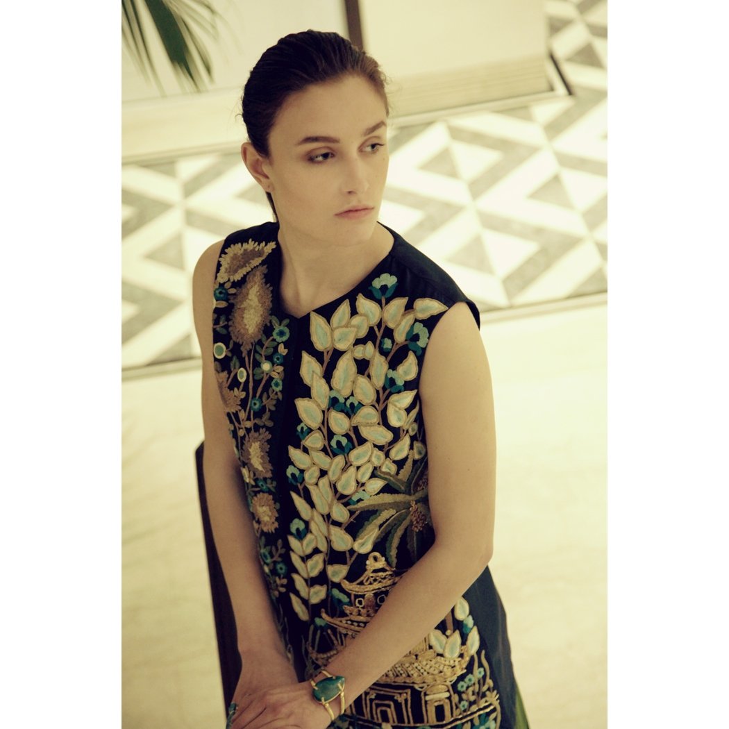 Navy Jacket with Green Skirt