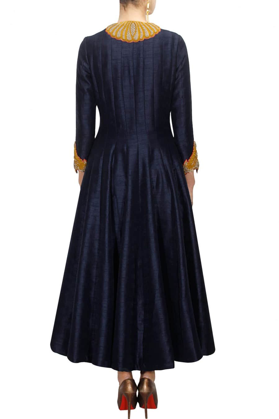 Navy Blue Long Jacket with Full Sleeves and Heavy Zardozi