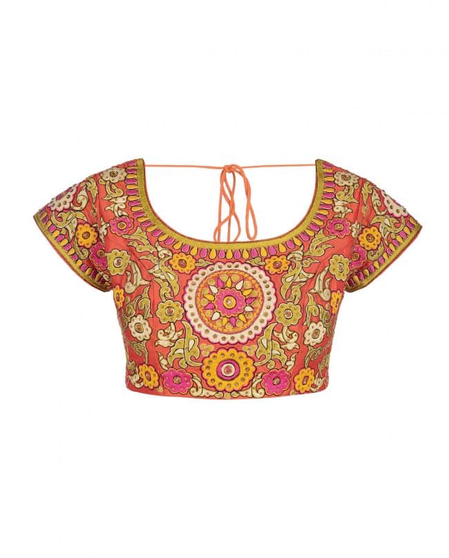 Brick red multicolor embroidered blouse