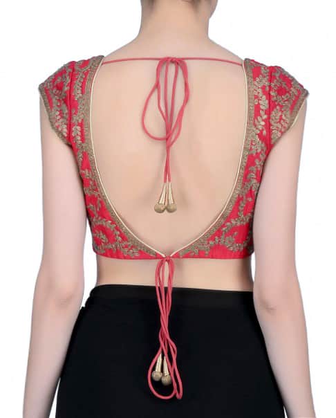 Ruby Red Embroidered Blouse with Gold Zari