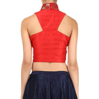 Red Collared Crop Top with embroidery