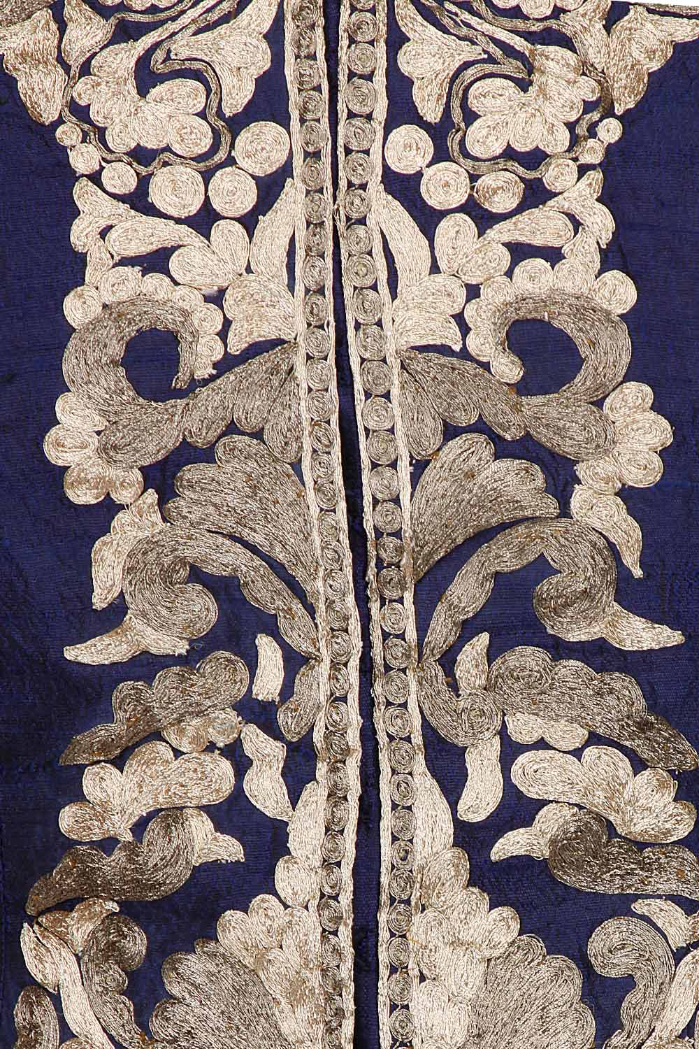 Navy blue zari embroidered jacket with anarkali and palazoes