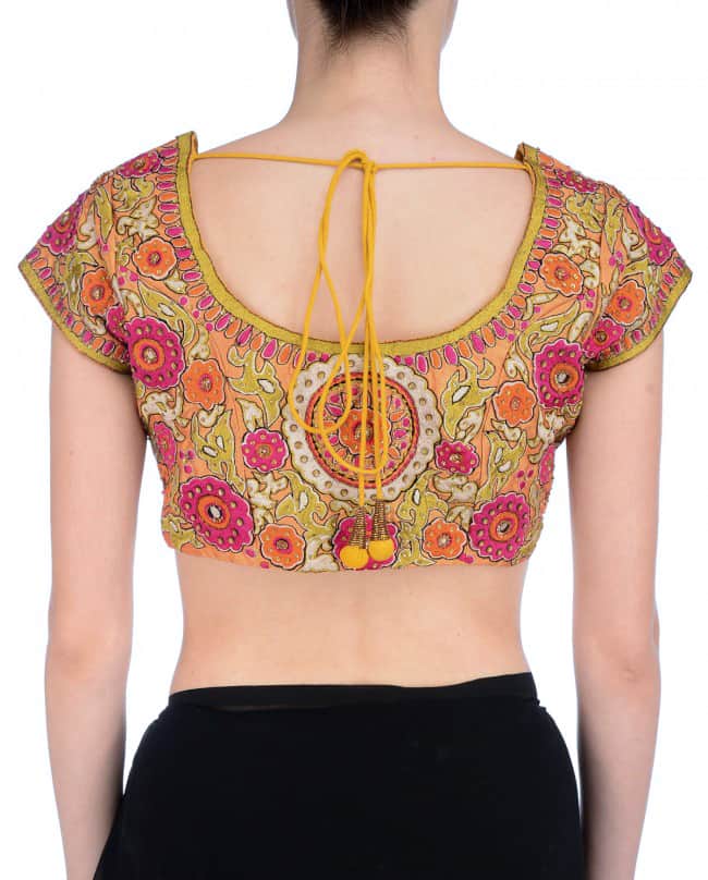 Chrome yellow embroidered sari blouse