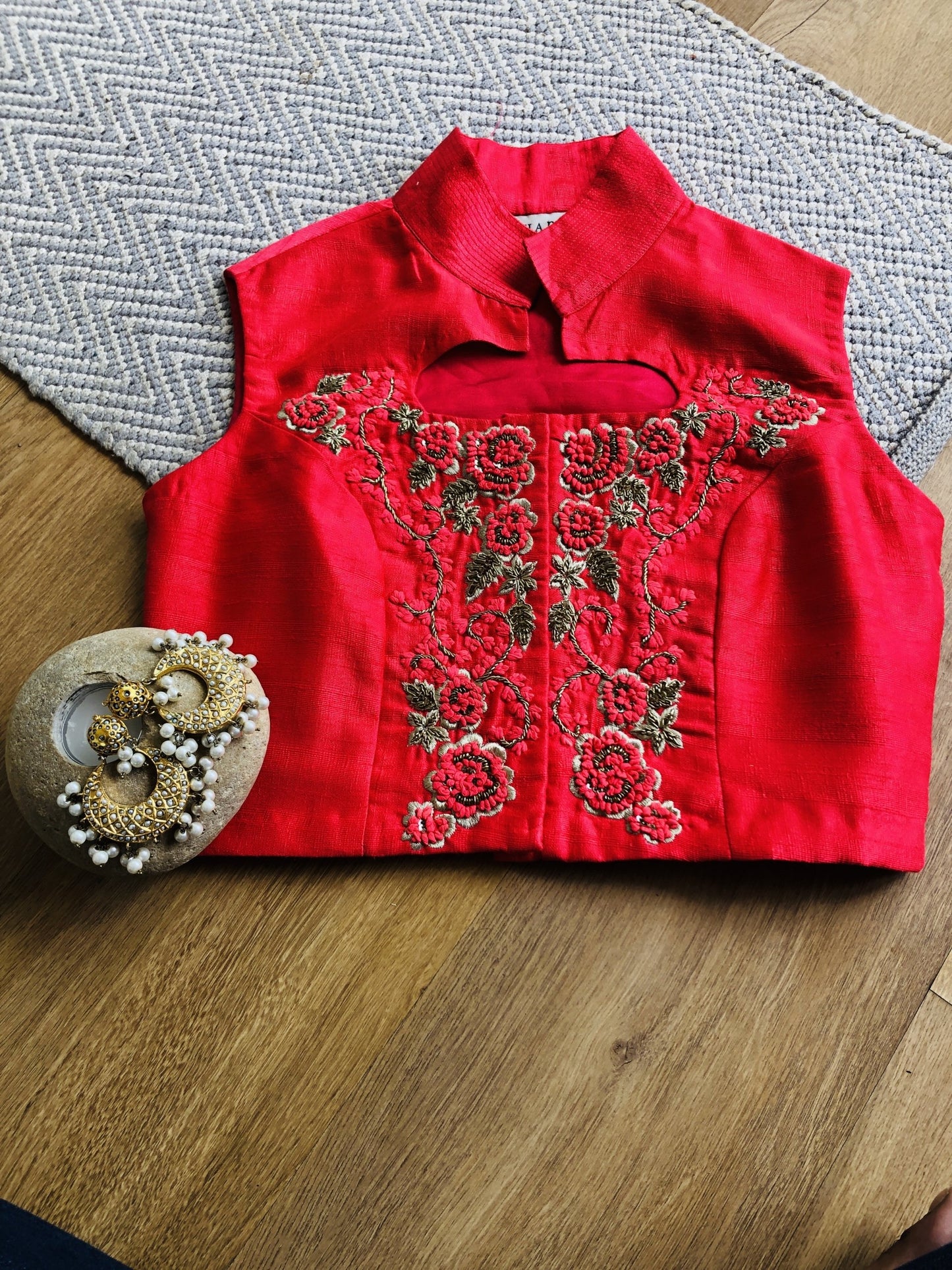 Red Embroidered Collared blouse