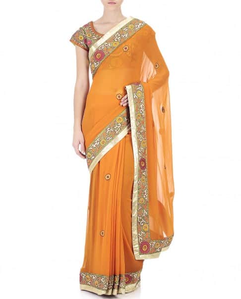 Saffron Multicolor Embroidered Sari &amp; Blouse