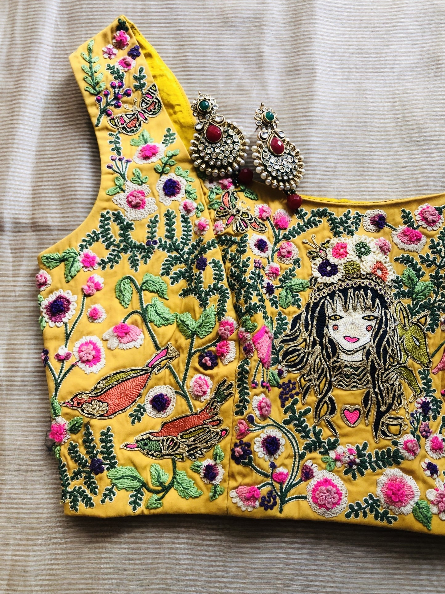 Yellow blouse with multicolor work