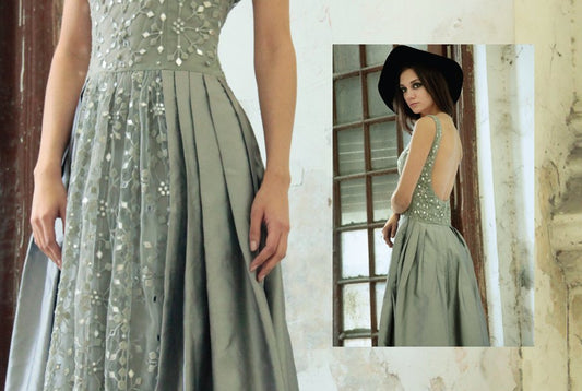 Grey Mirror work Dori Embroidered Gown