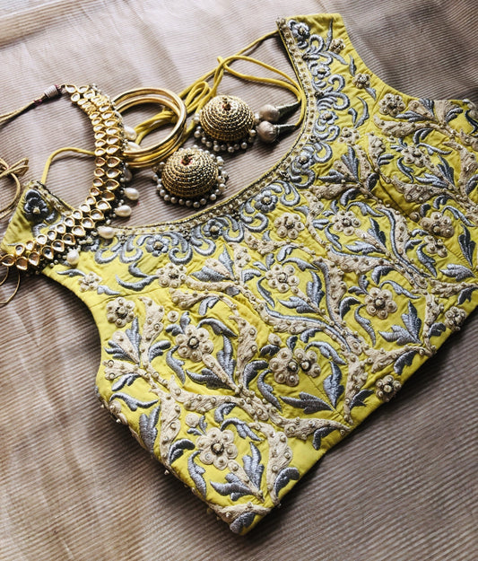 Lemon yellow embroidered blouse