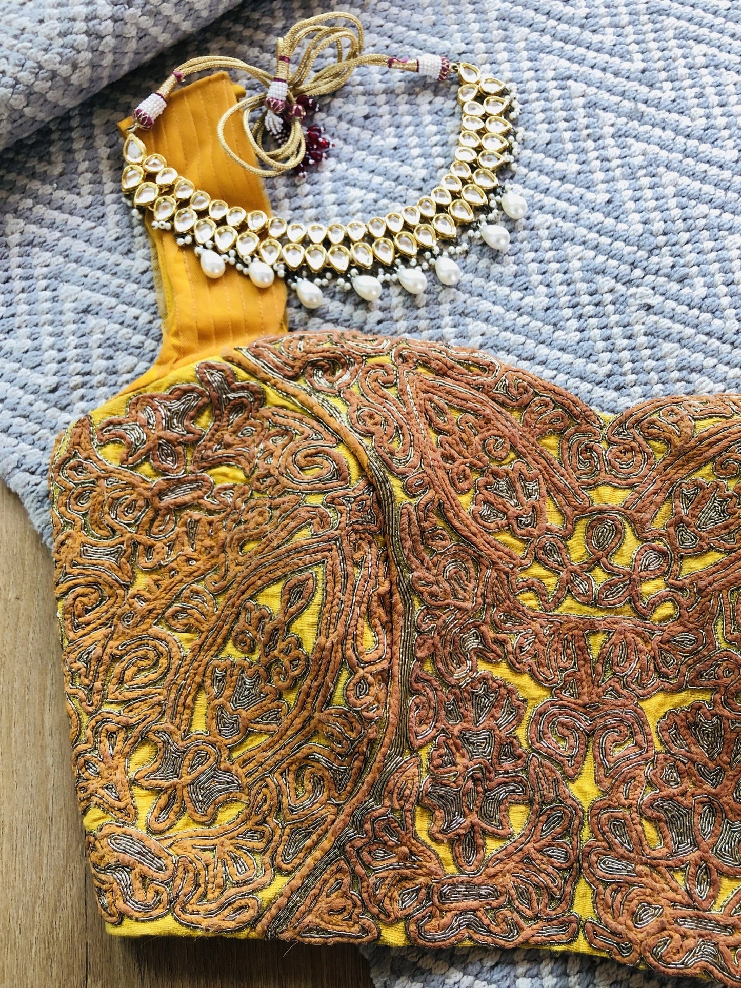 Yellow Silk embroidered Blouse