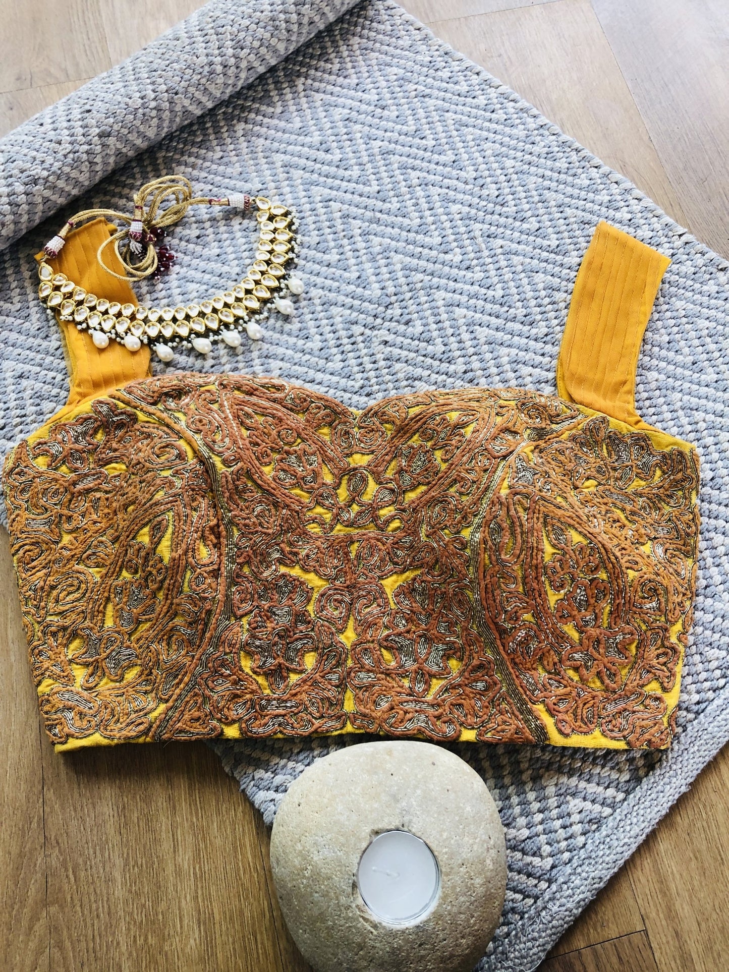 Yellow Silk embroidered Blouse