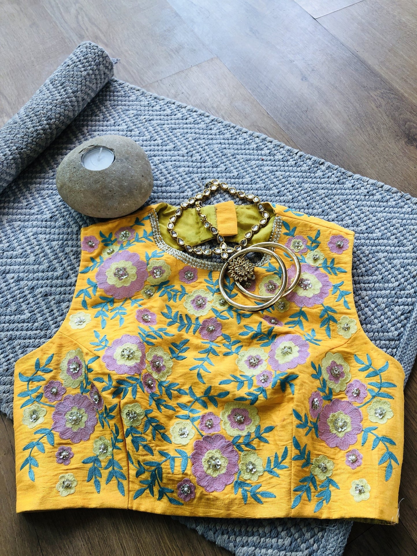 Yellow Silk Floral blouse