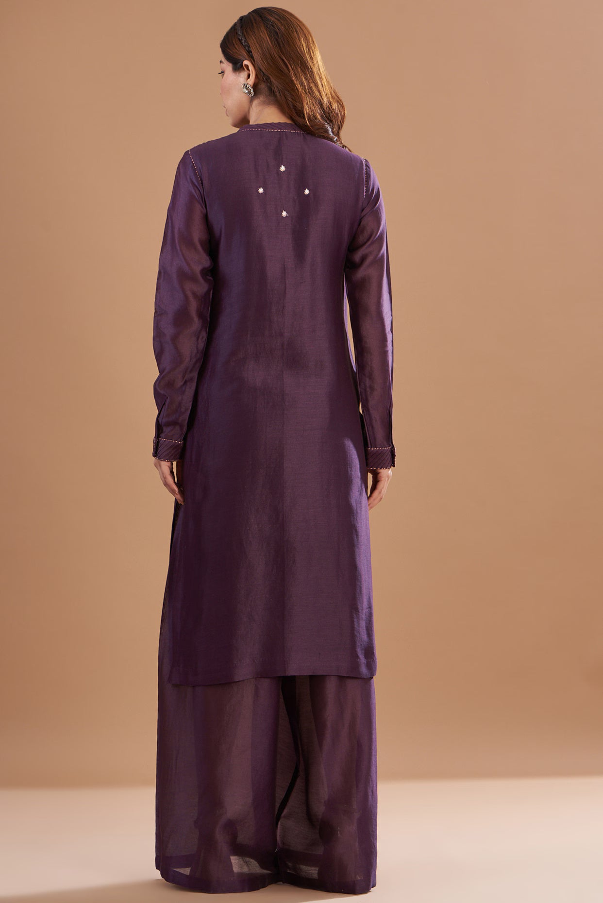 Purple Chanderi Embroidered Kurta Set