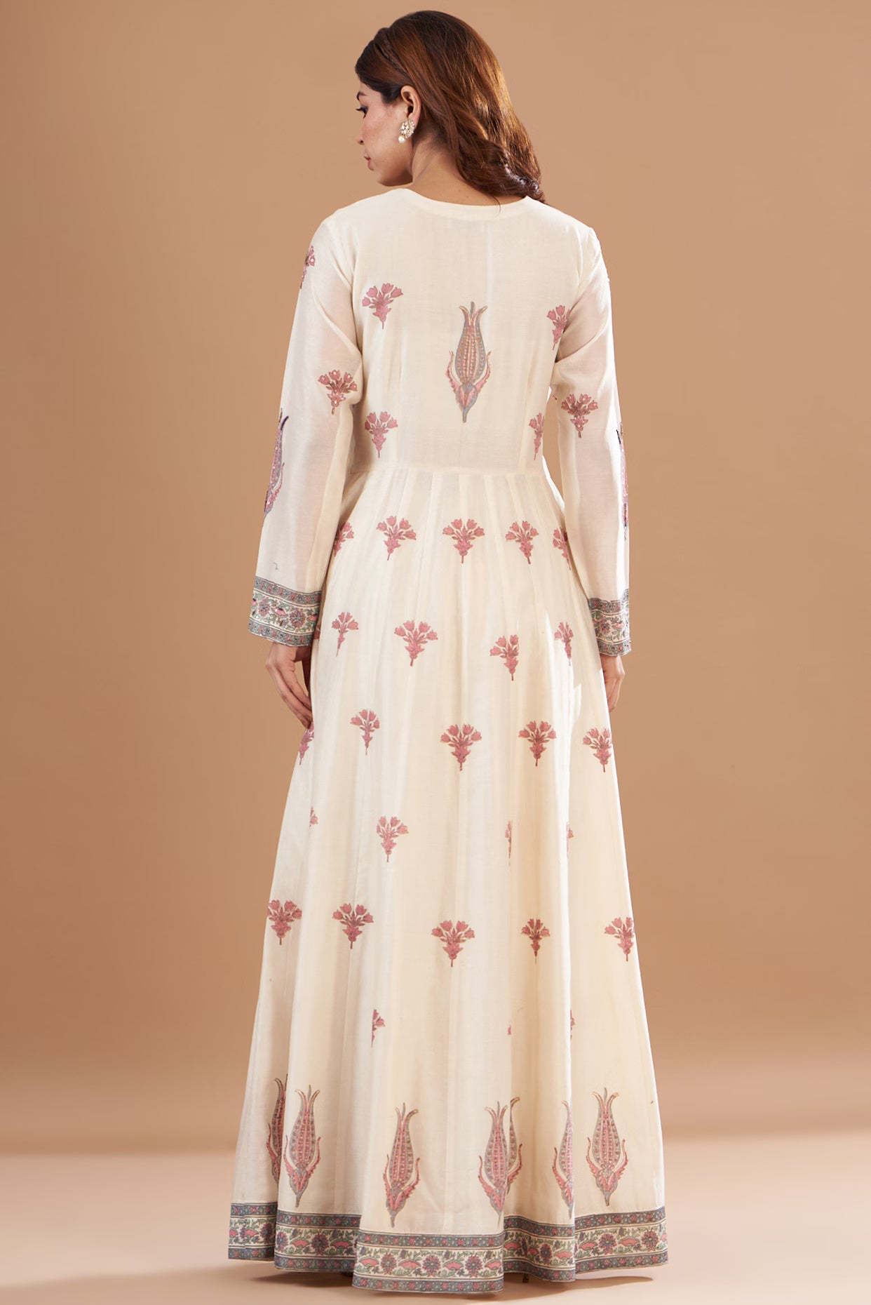 Ivory Chanderi Embroidered Anarkali and pants