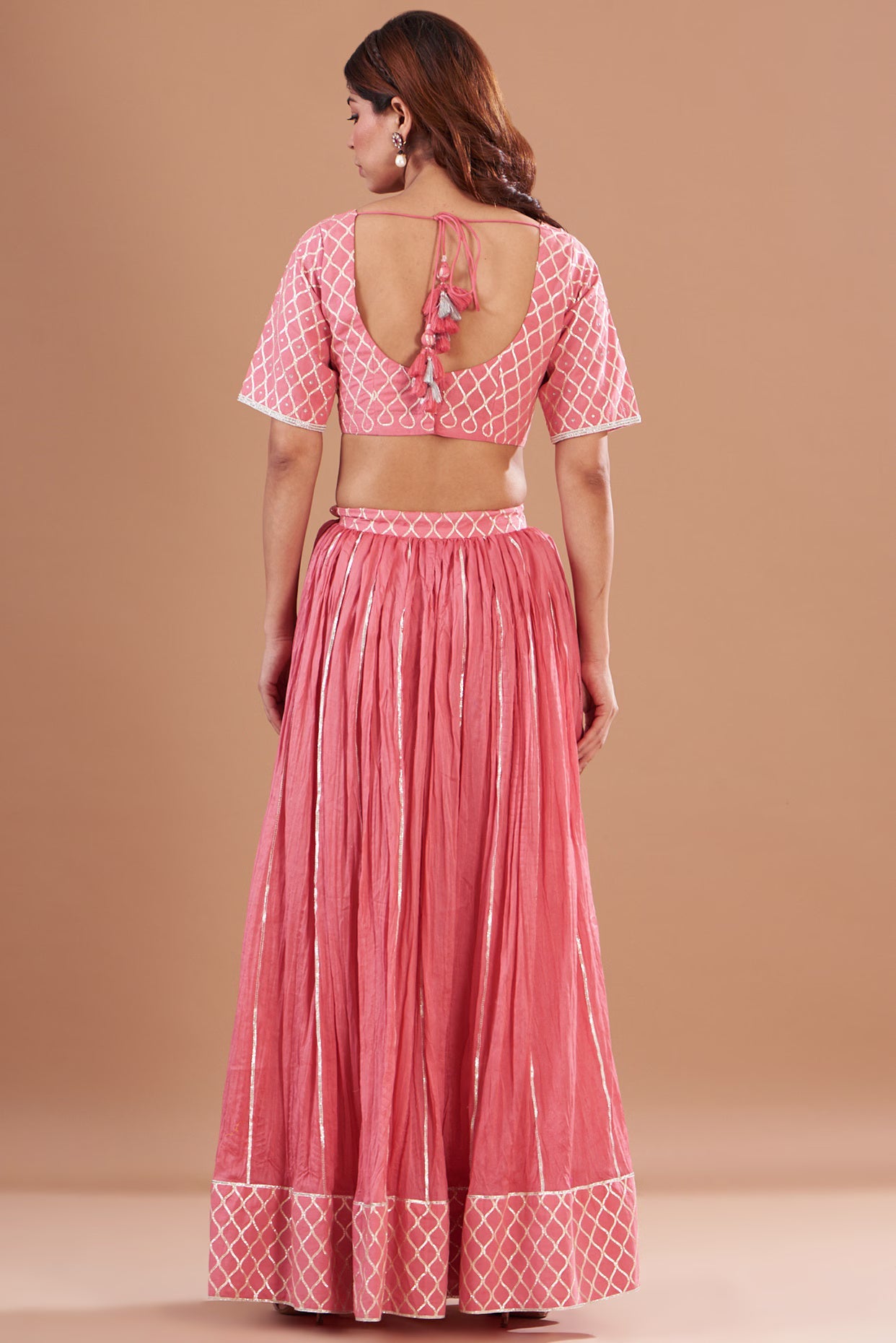 Pink Chanderi Embroidered Lehenga Set