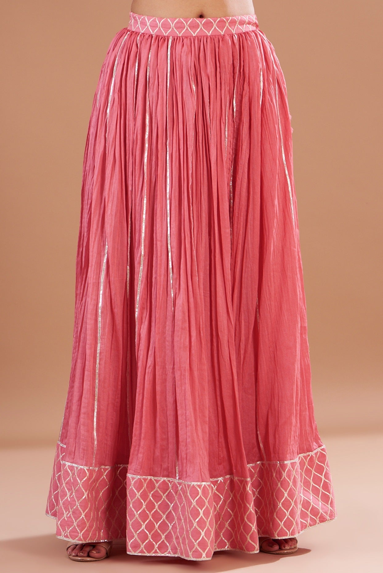 Pink Chanderi Embroidered Lehenga Set