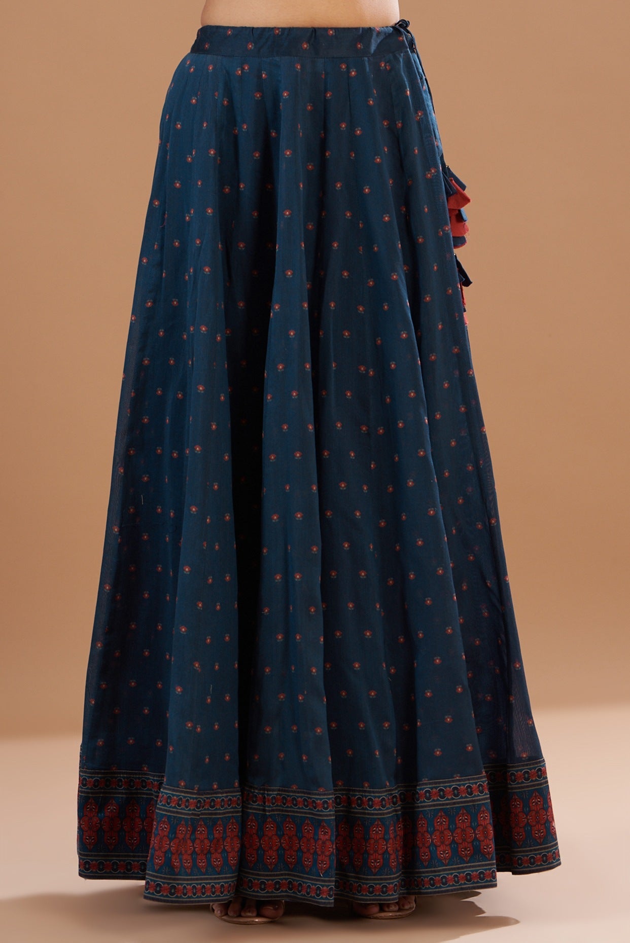 Blue Chanderi Printed Skirt Set