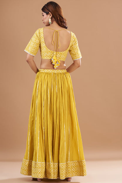 Yellow Chanderi Embroidered Lehenga Set