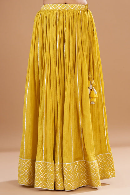 Yellow Chanderi Embroidered Lehenga Set