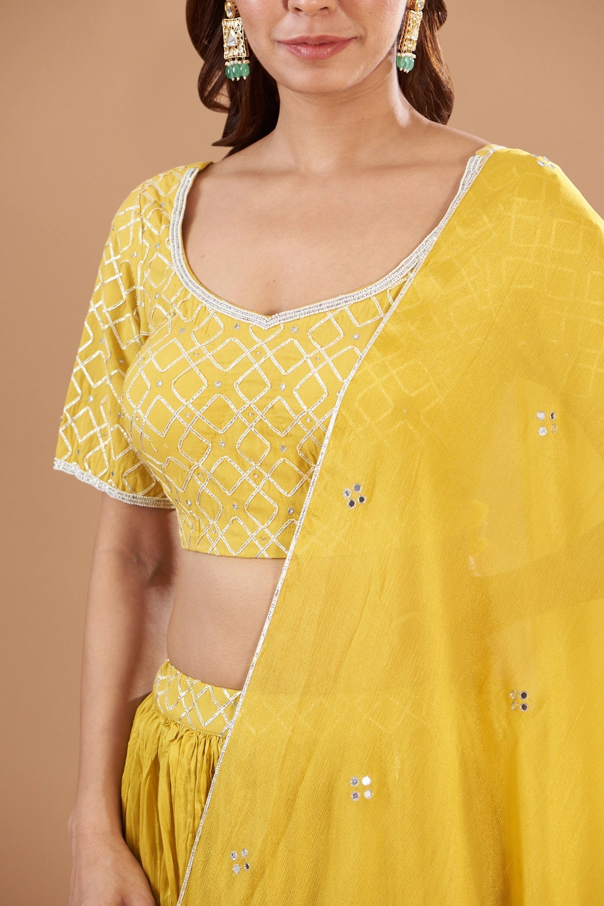 Yellow Chanderi Embroidered Lehenga Set