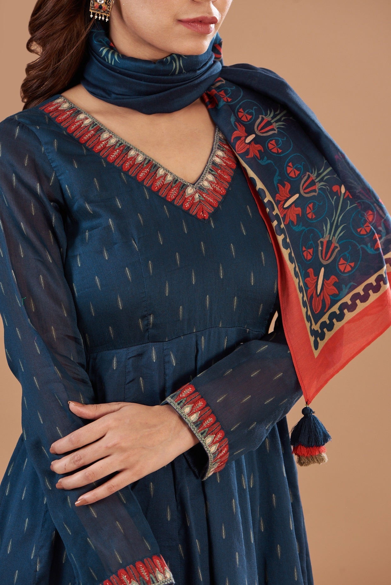 Blue Chanderi Printed Anarkali Set