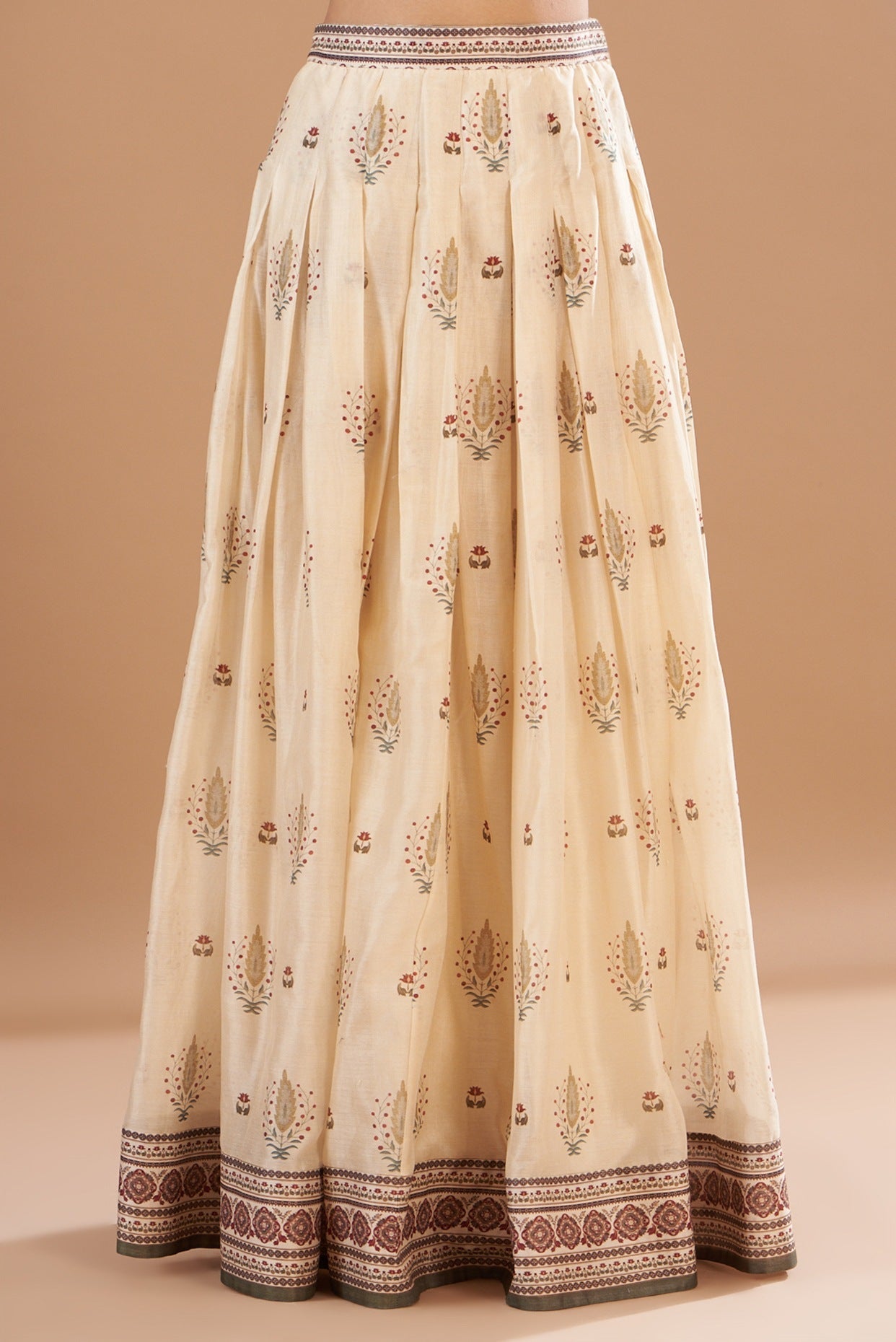 Beige Silk Printed Skirt Set