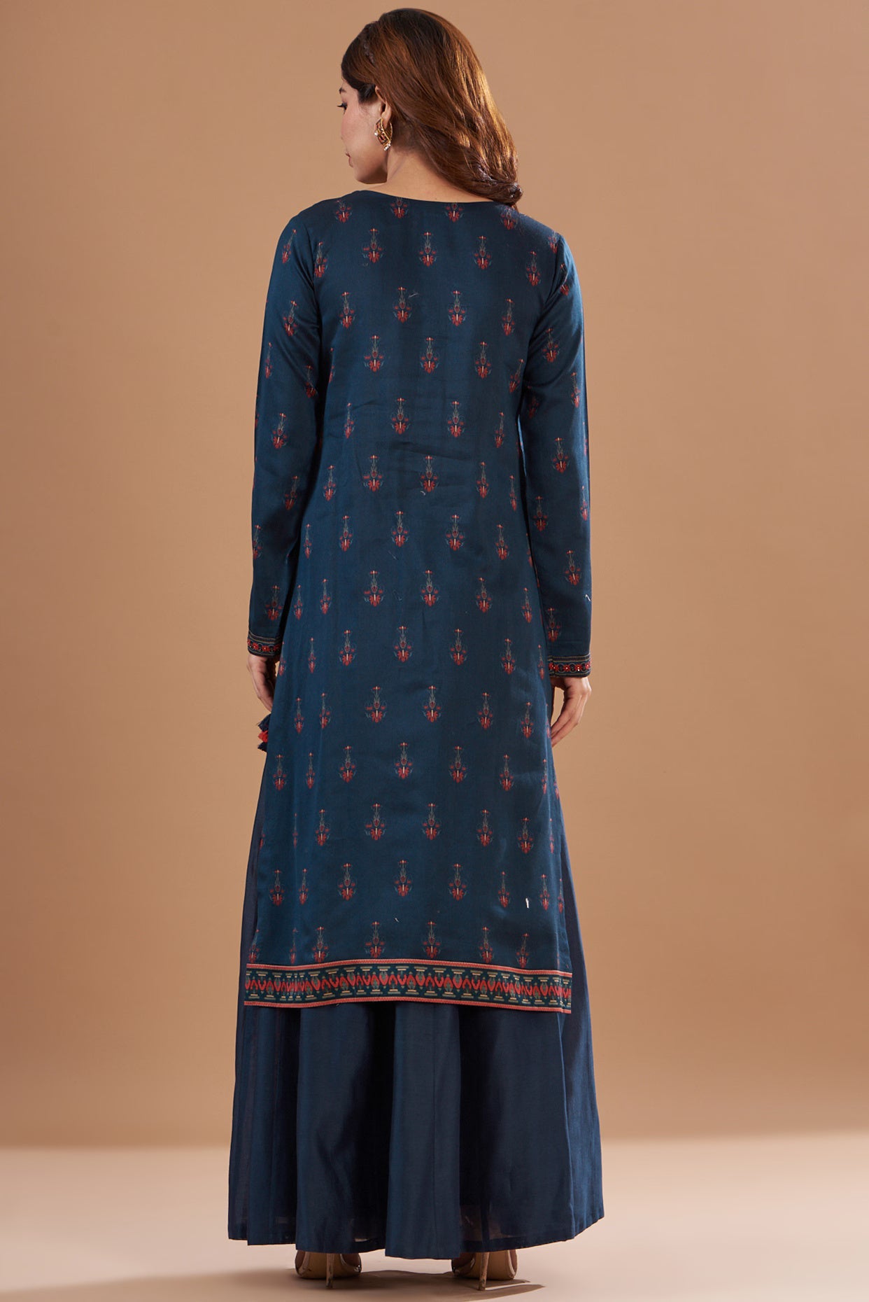 Blue cotton silk kurta with  Skirt Set