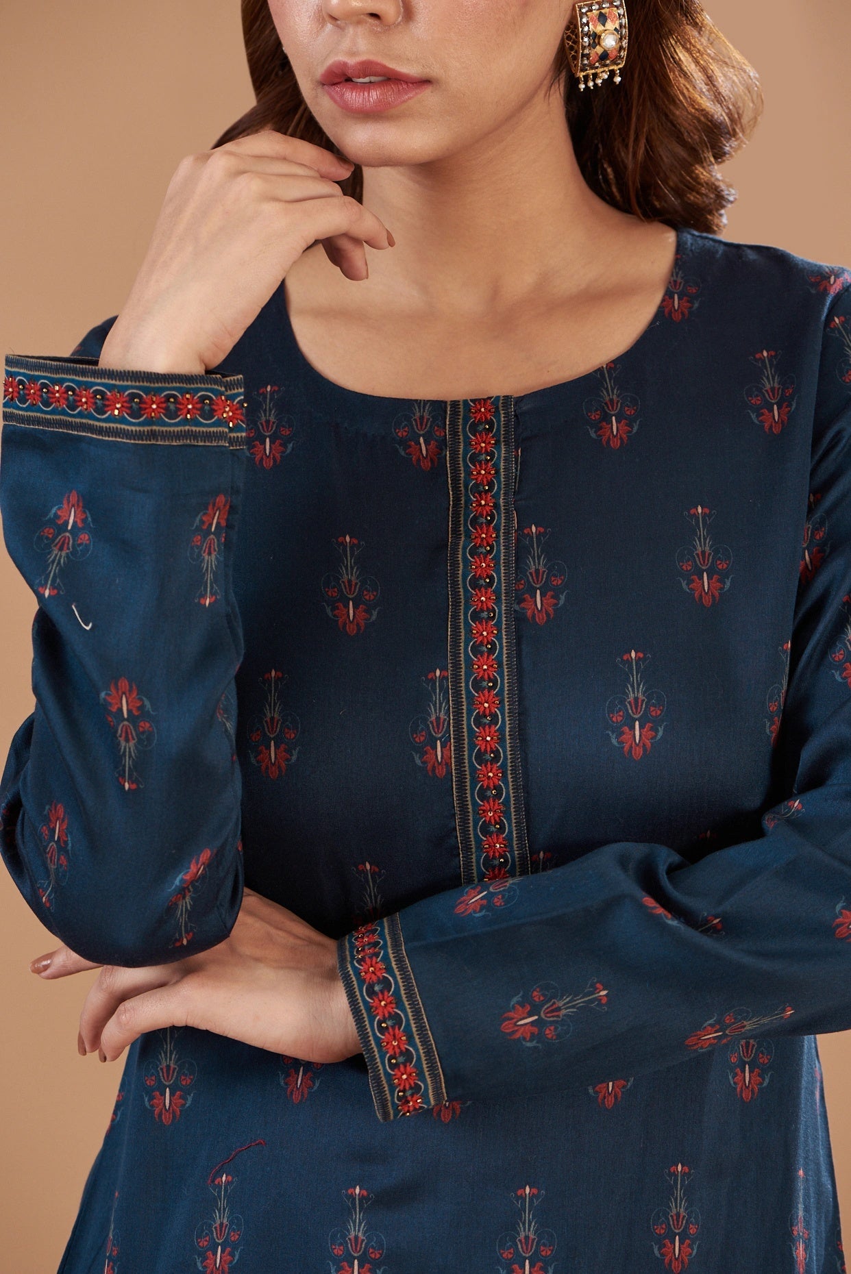 Blue cotton silk kurta with  Skirt Set