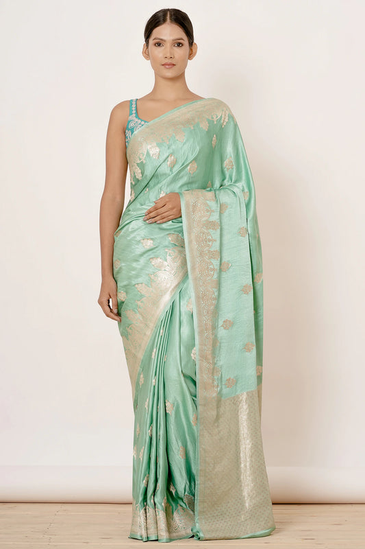 AQUA TURQOUISE SILVER ZARI SARI