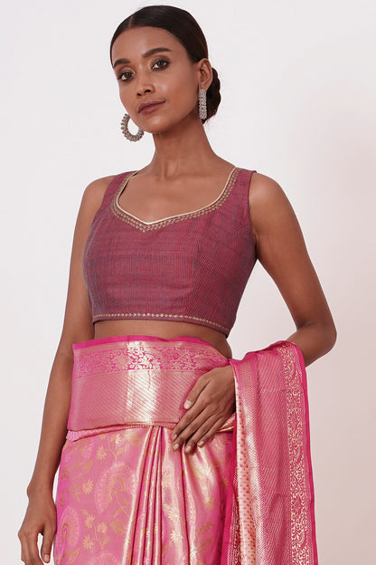 Onion Pink Dharmavaram Silk Saree